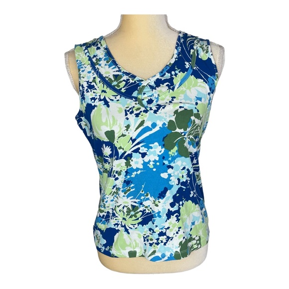 Talbots Tops Talbots Blue Green Floral Sleeveless Knit Top Size